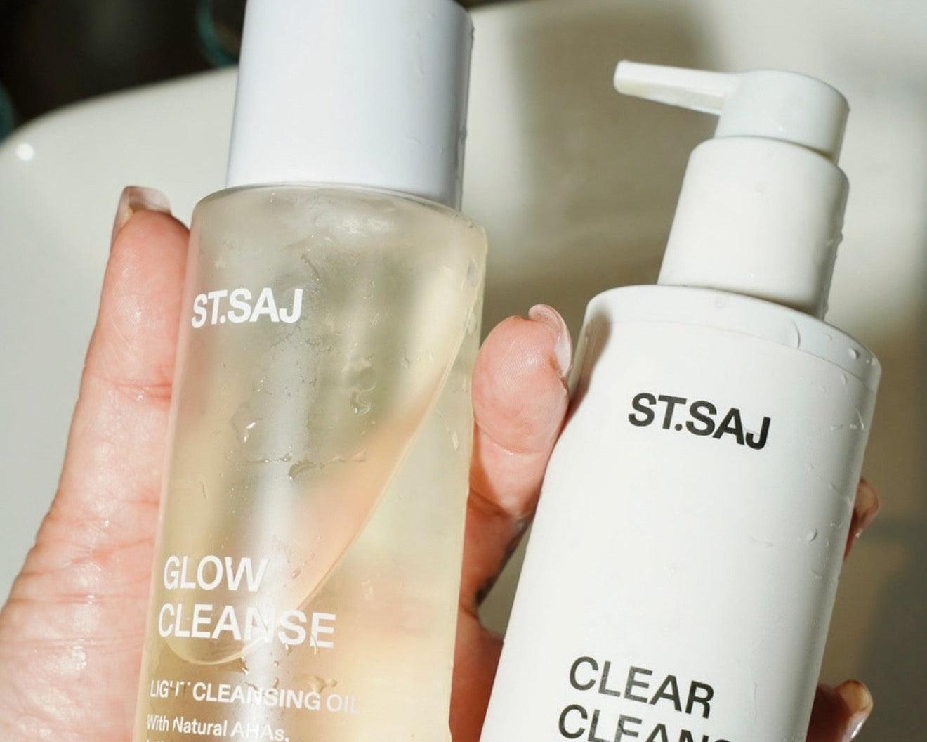 ST.SAJ Glow Cleanse and Clear Cleanse products the two-step double cleansing ritual.
