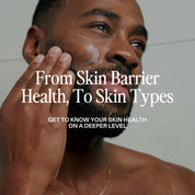 Man applying ST.SAJ product, text: from skin barrier health to skin types, get to know your skin health on a deeper level.