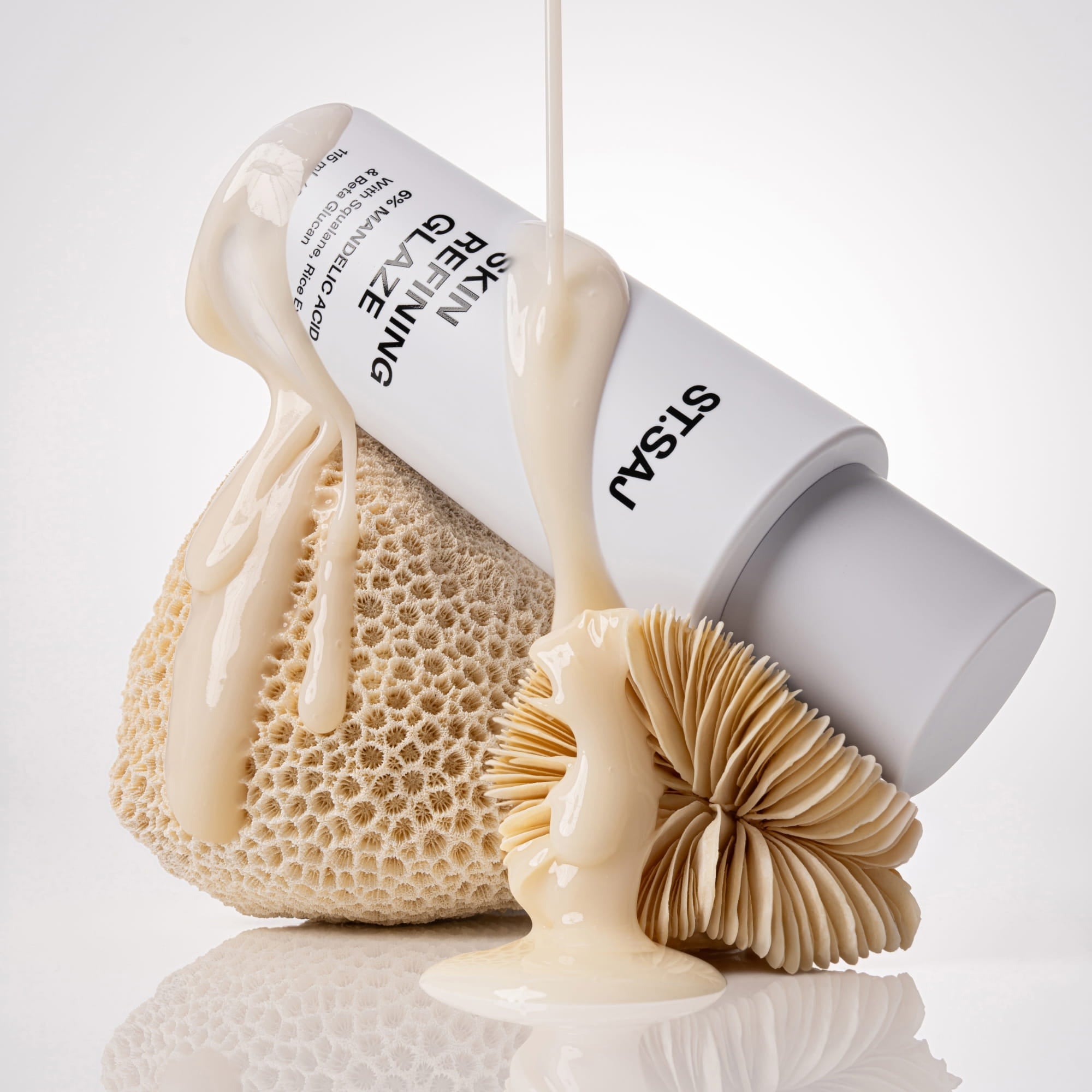 ST.SAJ Skin Refining Glaze with natural texture props, gentle exfoliation hydration-first formula