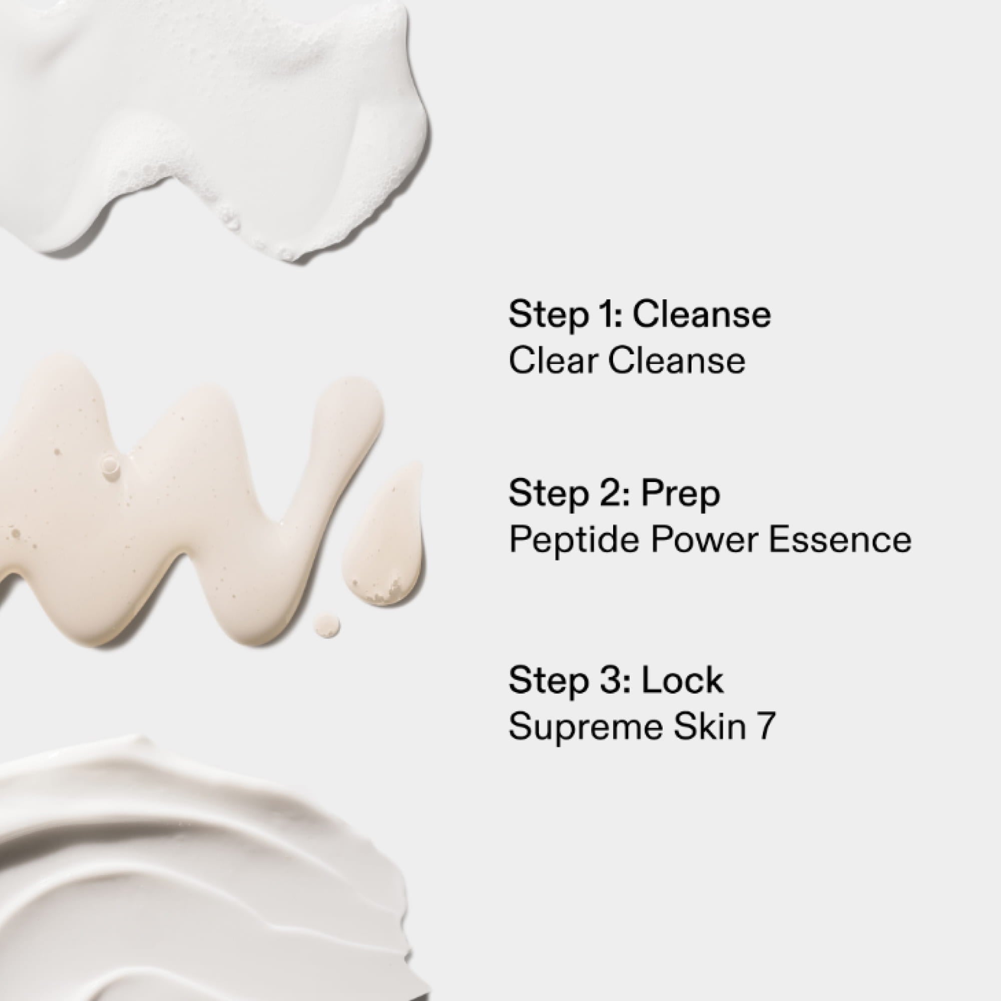 ST.SAJ Starter Routine three steps - Step 1 Clear Cleanse, Step 2 Peptide Power Essence, Step 3 Supreme Skin 7