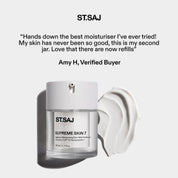 ST.SAJ Supreme Skin 7 jar and refill pouch, customer review from Amy H: hands down the best moisturiser I've ever tried, love that there are now refills.