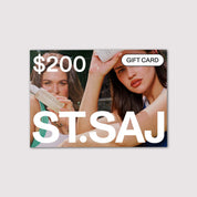 ST.SAJ $200 gift card with Emmylou touching her face.