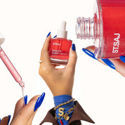 ST.SAJ Niaglow Clarity Boost - two models holding product, colourful editorial shot