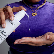 ST.SAJ Clear Cleanse - model applying hydrating cleanser, barrier-safe gentle formula